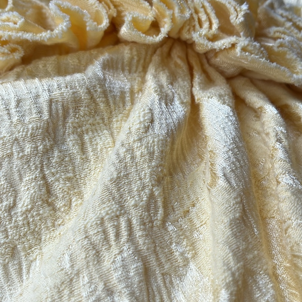 Maggy London Yellow floral Satin like Strapless Dress w/ ruffle top Size 4 - Picture 11 of 12
